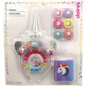 Claires Its My Birthday Pack Set Unicorn Themed Headband Buttons Sash 9 Pieces